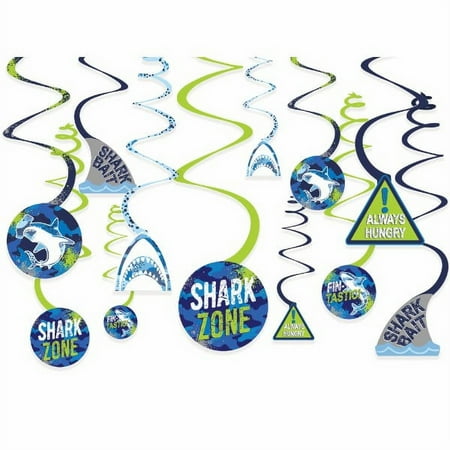 Shark Birthday Party Hanging Swirl Decorations (12ct)