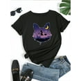 thumbnail image 2 of Women'S Casual Anime-Inspired T-Shirt with Moonlit Cityscape Design - Soft Black Print, Short Sleeve, Round Neck, Lightweight & Breathable for Spring/Summer, Perfect Gift, Casual Wear Tee | Anime, 2 of 7