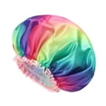 thumbnail image 1 of Mikimini Large Shower Cap 2 Pack Rainbow Series, Double Waterproof Hair Cap for Long Hair, Reusable Soft PVC Lining Bath Cap, Washable Shower Caps Design for Long Curly Hair Women and Girls(Rainbow-A), 1 of 6