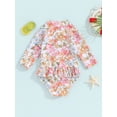 thumbnail image 4 of Bslissey Toddler Girls One Piece Swimsuit Floral Print Long Sleeve Romper Bathing Suit Infant Casual Crew Neck Zipper Ruffle Swimwear 6M-4T Kids Cute Beach Wear, 4 of 9
