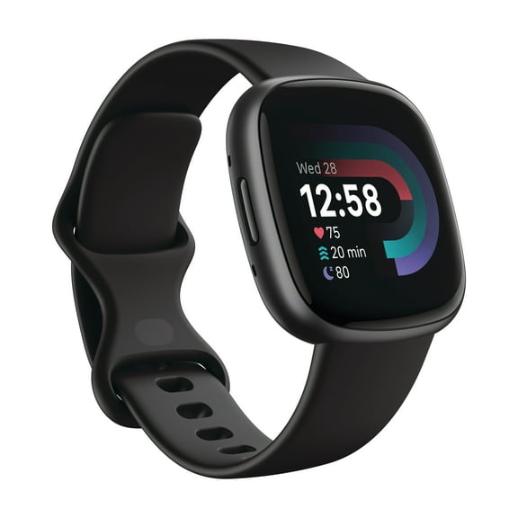 Open Box Fitbit Versa 4 Fitness Smartwatch with Daily Readiness, GPS, 24/7 Heart Rate, 40  Exercise Modes, Sleep Tracking and more. Fitbit Versa 4 in Black / Graphite Aluminum.