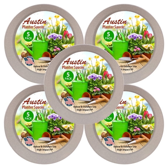 Austin Plater 7 inch (( 5.5" Base) White Granite Colored Plant Saucers - (Case of 5) - Polypropylene - Made in USA
