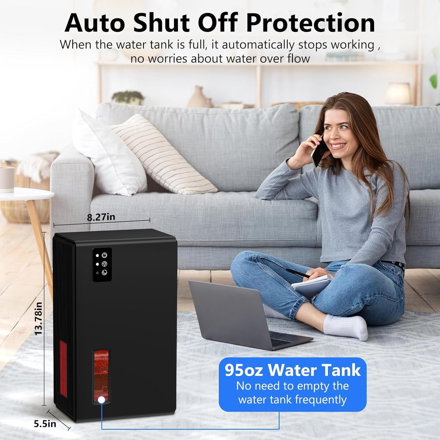 Dehumidifier,98 OZ Dehumidifiers for Home,(1100 sq.ft) Dehumidifiers for Basement Bathroom Bedroom with Auto Shut Off, Switchable 7 Colors Light(Black)