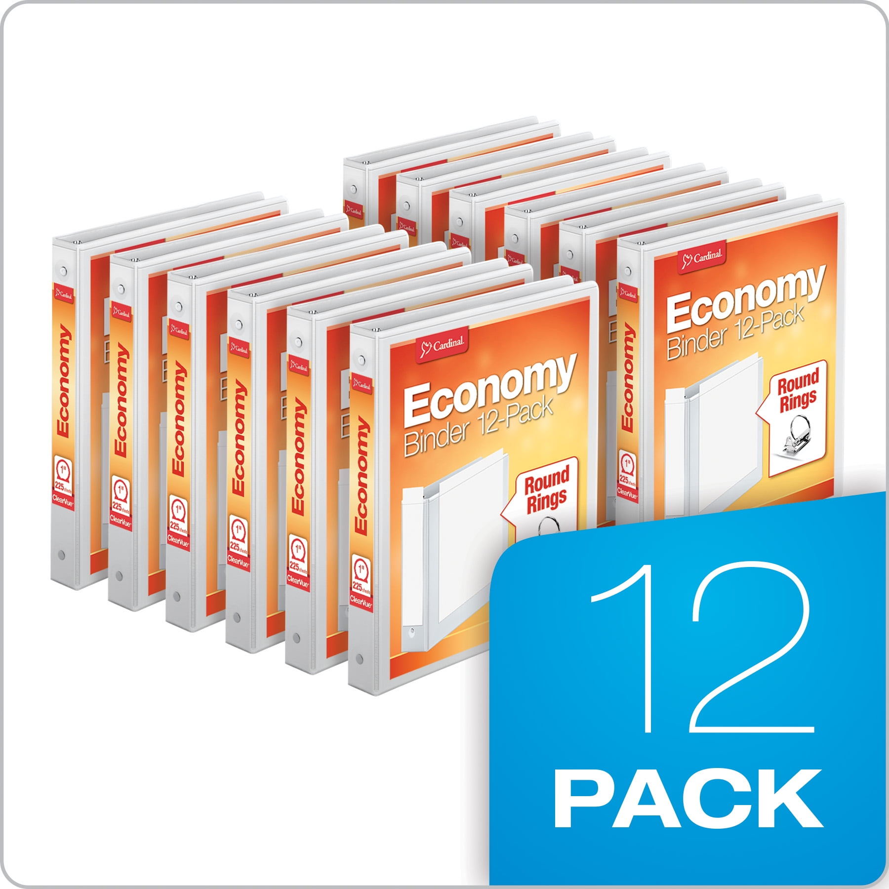 Holds 225 Sheets Round Rings Carton of 12 Black 1 Cardinal Economy 3-Ring Binders Clearvue Presentation View Non-Stick 90620