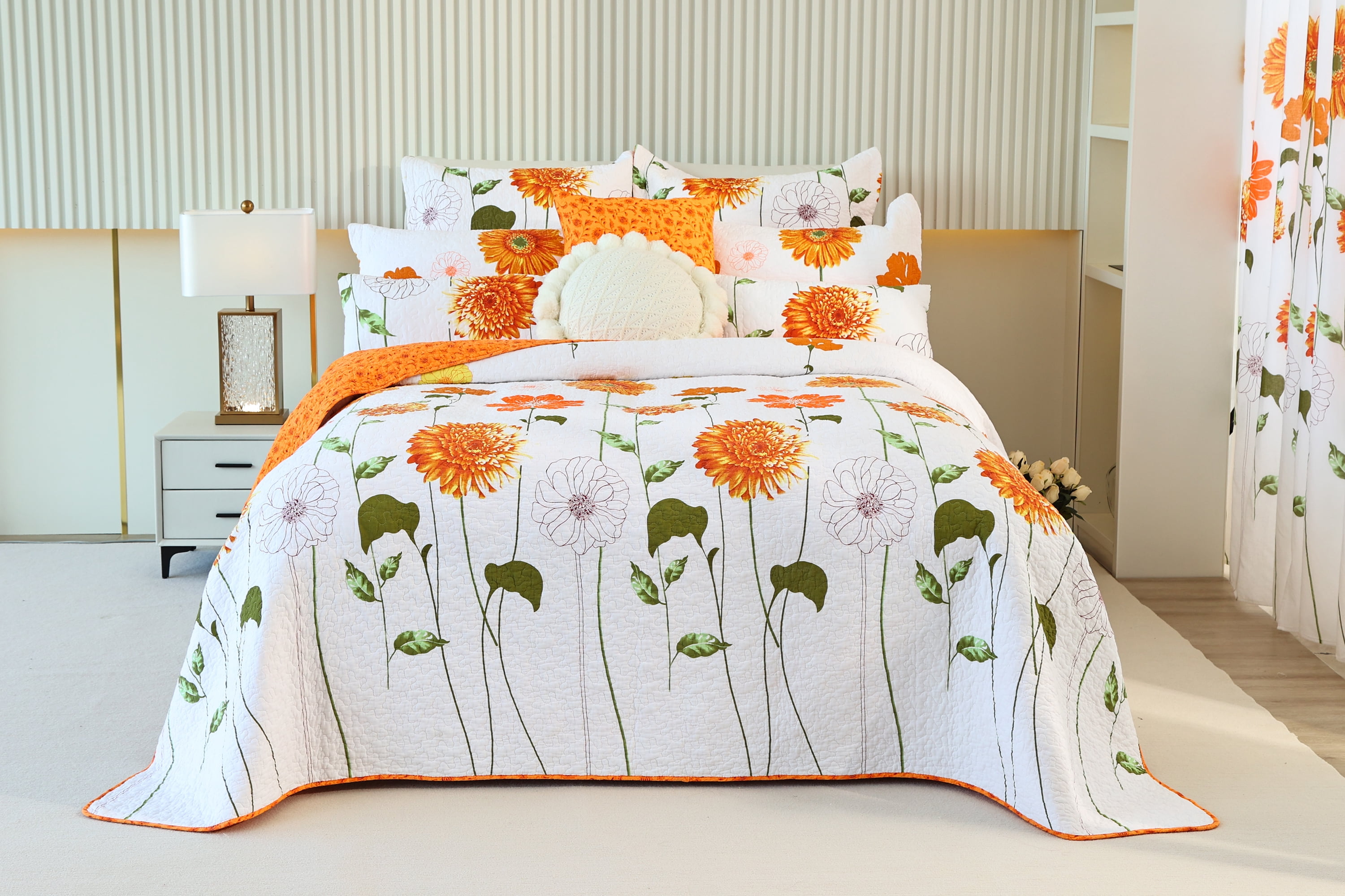 Evenhug Quilt Set 3-Piece Queen Sunflower Cotton Floral Quilt Bedding Set With 2 Pillow Shams