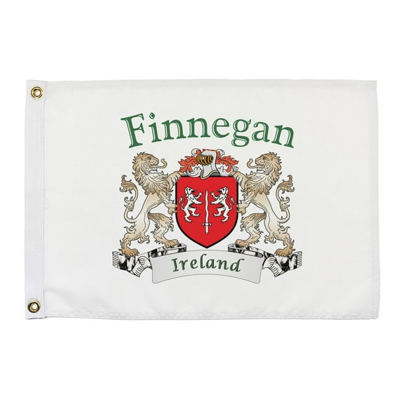 Finnegan Irish Coat of Arms Small White Flag - 16"x10.5" inches