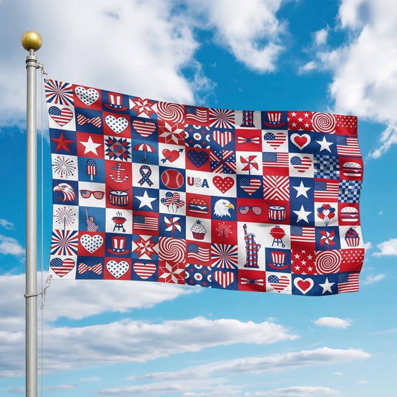 4th of July Flags for Outside 3x5 ft Patriotic Star USA Flag Outdoor Flags Double Sided Grommets Statue of Liberty Eagle Plaid Patio Yard Flag for Outdoor Party Porch Independence Day