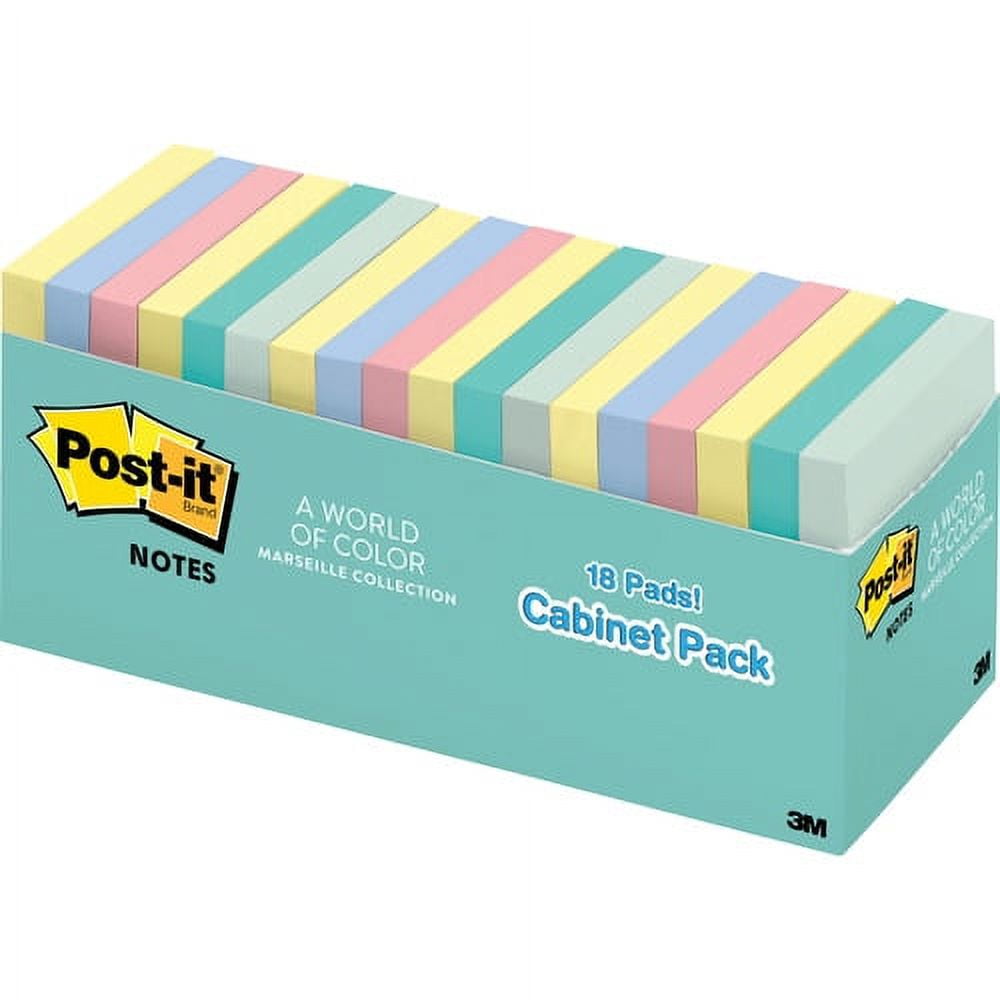 Post-it Notes Cabinet Pack Marseille - 3" x 3" - Square - 100 Sheets per Pad - Unruled - Assorted - Self-adhesive, Self-stick - 18 / Pack