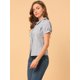 thumbnail image 4 of Blusa de manga abullonada floral con cuello en punta de camisa abotonada para mujer Azul M, 4 of 6
