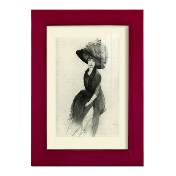 Feather Hat II -Framed Print w/glass-Cherry Red