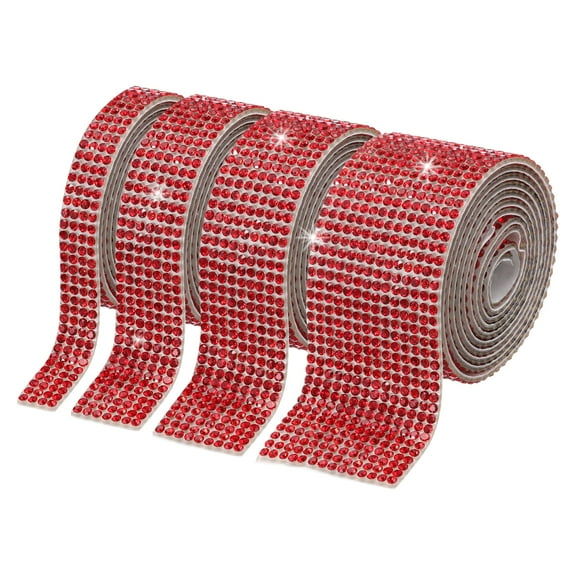 Uxcell 4Roll Rhinestone Ribbon, 0.35"/0.59"/1.06"/1.18"Self Adhesive Crystal Rhinestone Strips, 1yard Resin Bling Diamond Sticker for DIY Crafts Phone Decorations, Red