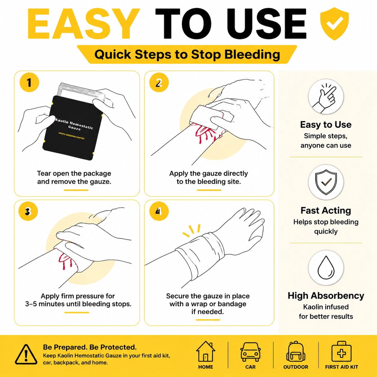 Advanced Quick Clotting Combat Gauze - Hemostatic Wound Packing for Stop The Bleed Kits, Flexible Medical Gauze for Survival Supplies, Trauma First Aid (3"x12.5')