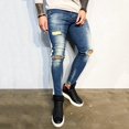 thumbnail image 3 of Hole Style Pencil Jeans for Men Comfortable High Elastic Skinny Pants, 3 of 6