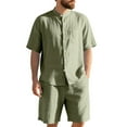 thumbnail image 2 of ZZwxWA Mens Linen 2 Piece Set Casual Short Sleeve Henley Shirts and Beach Yoga Shorts Summer Vacation Matching Outfits Holiday, 2 of 7