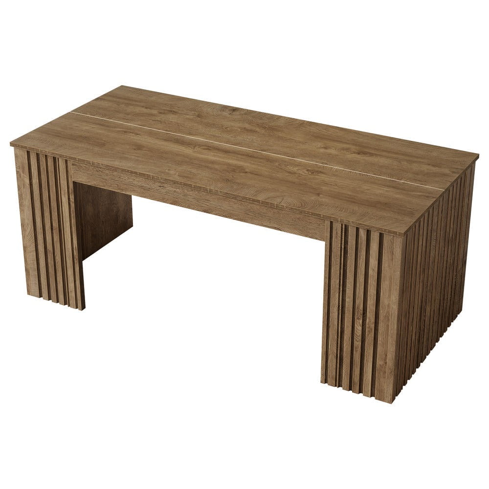GVN 63Inch Large Modern Executive Computer Desk, Home Office Desk for Home Office, Living Room, Brown