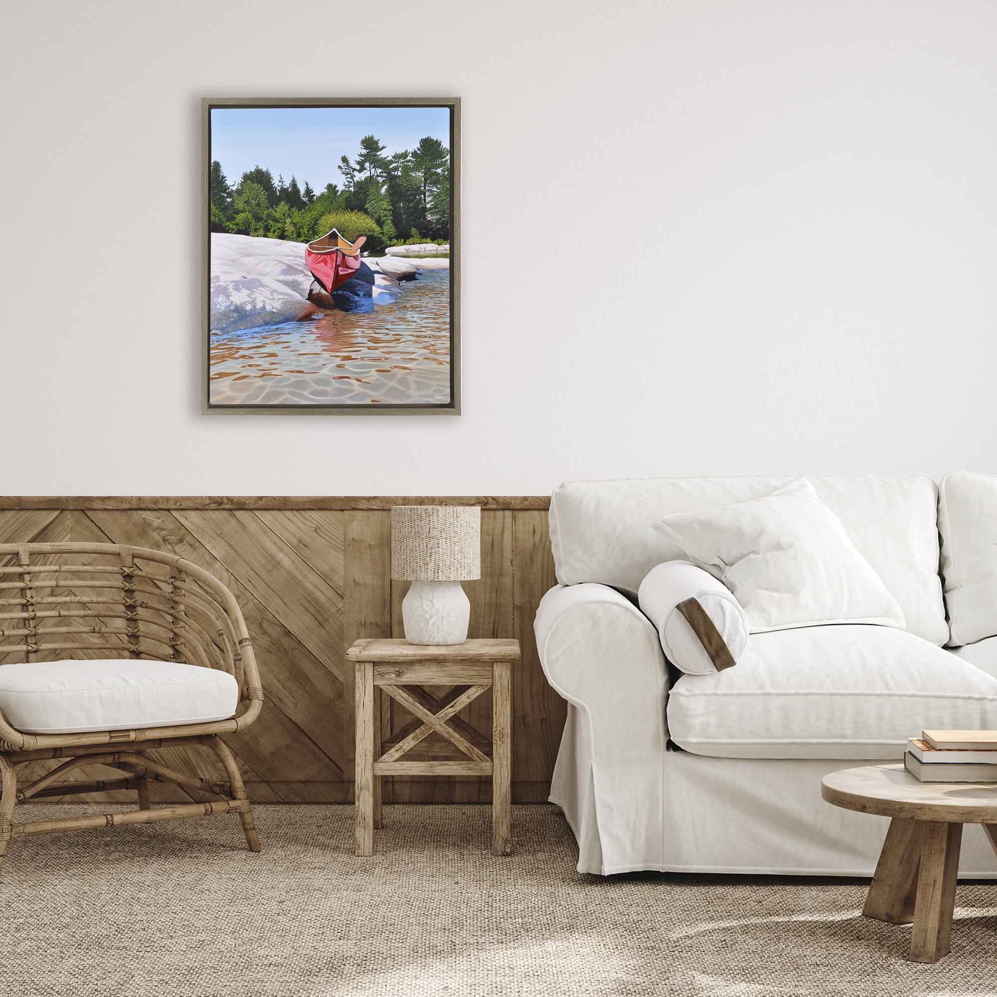 Stupell Industries Canoe at Water's Edge Brown Framed Floater Canvas Wall Art, design by Kenneth M Kirsch