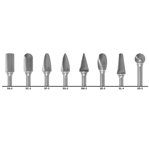 8PC 1/4x1/4 Hardened Steel Shank Standard Cut Carbide Cle-Line 1855 Bur Set