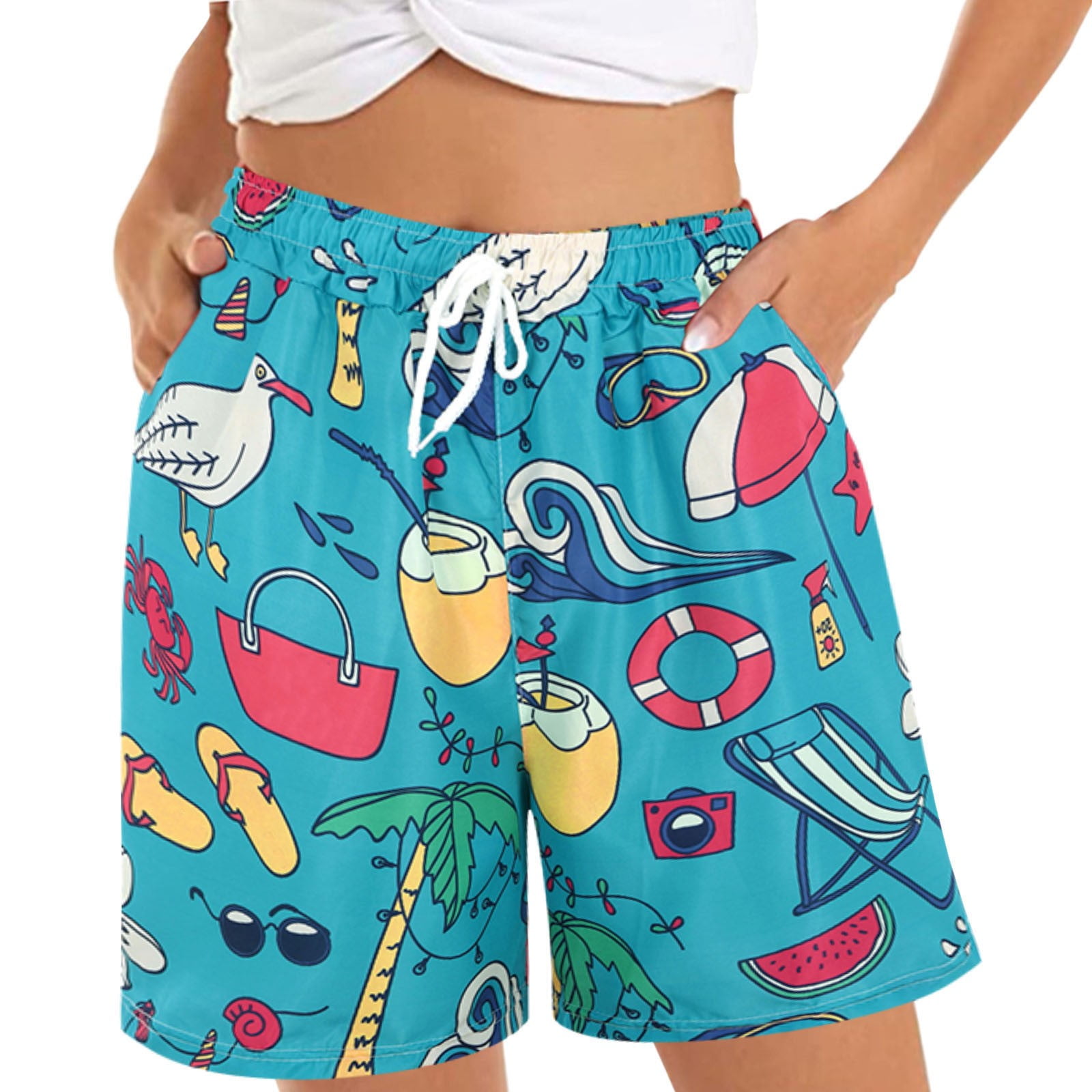 zuwimk Womens Shorts,Women's Plus Size Relaxed-fit Avey Knit Waist Cargo Bermuda  Short Sky Blue,XL - Walmart.com