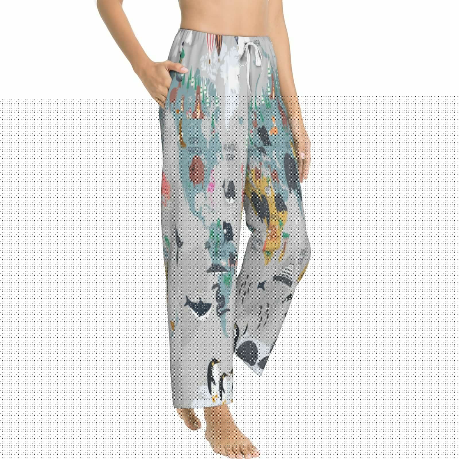 thumbnail image 2 of Bingfone Pajamas For Women,The World Map With Cartoon Animals Pajama Pants With Pockets-Large, 2 of 9