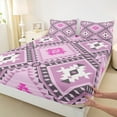 thumbnail image 3 of jejeloiu Retro Boho Aztec Queen Sheet Sets,Rustic Farmhouse Tribal Flat Sheet,Pink Purple Queen Fitted Sheet For Teens,Microfiber Bedroom Decor,4 Pieces, 3 of 7