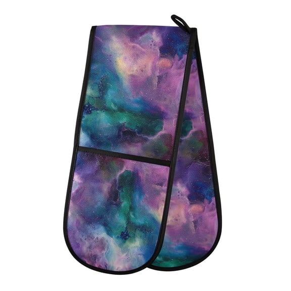 35" x7" Double Oven Mitt Heat Resistant Oven Gloves Withstands Up to 200°C for Kitchen Baking & BBQ Abstract Nebula