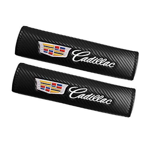 2 Pcs Black Carbon Fiber Car Seat Belt Cover Shoulder Strap Pads Cadillac Cars Embroidered Logo Safety Belt Shoulder Cushions Protective Sleeves Seat Belt Covers for Cadillac