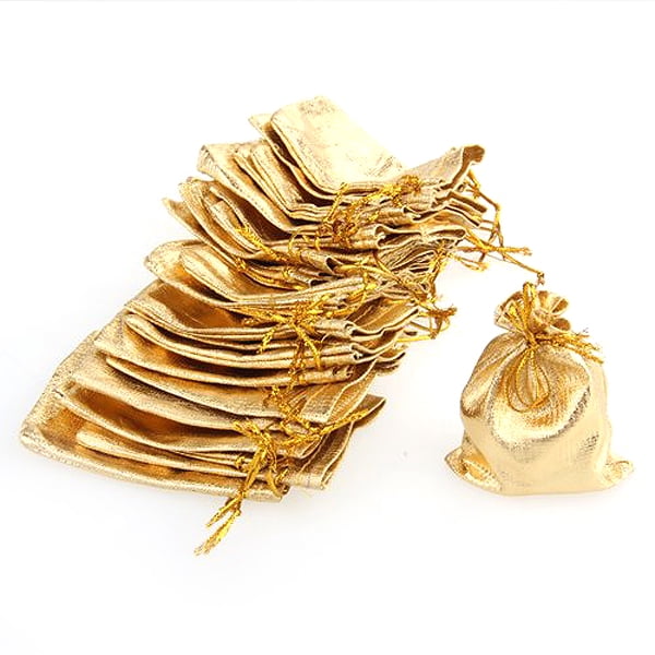 100pcs 9x7cm Drawstring Pouch Wedding Favor Candy Container Jewelry Pouches Size S (Golden)