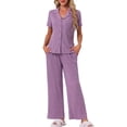 thumbnail image 2 of INSPIRE CHIC Women's Lounge Set Knit Soild Pajama Set Short Sleeve Full Length PJ Set S Purple, 2 of 6