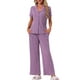 thumbnail image 2 of Conjunto de lounge para mujeres INSPIRE CHIC, conjunto de pijama de punto sólido, manga corta, pantalones largos, 2XL, púrpura, 2 of 6