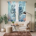 thumbnail image 6 of Coastal Octopus Blue Kitchen Curtains 63 Inch Length, Summer Beach Nautical Coral Starfish Tiers Curtains for Living Room Berdoom Bathroom, Light Filtering Drapes Window Treatment 2 Panels 42"Wx63"L, 6 of 8