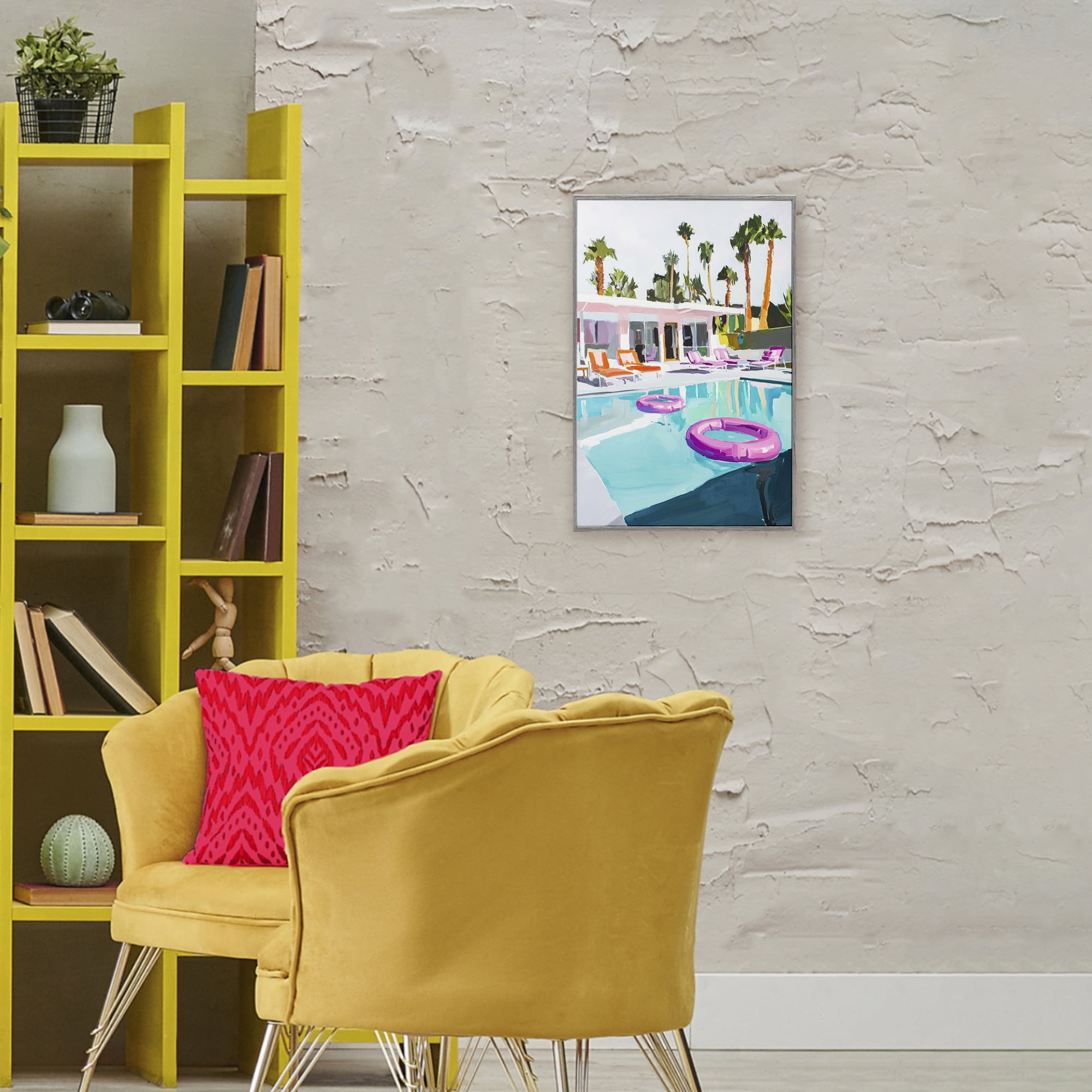 Stupell Industries Palm Springs Poolside Impression Gray Framed Giclee Art, design by Sisi and Seb