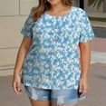 thumbnail image 4 of Resivox Womens Tops Plus Size 4x-5x Trendy Crew Neck Tshirts Floral Henley Tshirt Short Sleeve Button up Blouses Dressy Casual Clothes for Women Sky Blue 3XL, 4 of 5