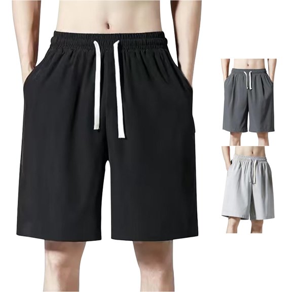 LiuXxxx Men's Shorts with Deep Pockets Loose Fit Casual Shorts for Running Workout Training Basketball Black XXXL