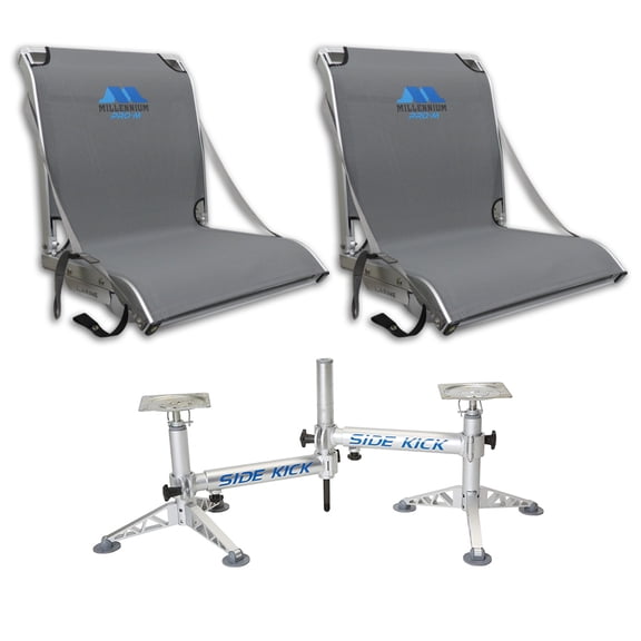 Two Millennium Marine Pro-M 100 Adjustable Reclining Max Comfort Boat Seat   D200 SideKick Double Seat Pedestal