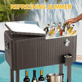thumbnail image 6 of Tcbosik 80 Qt Cooler Cart, Outdoor Portable Beverage Cooler with Storage Shelf, Bottle Opener and Cap Collector, 48 Hour Cold Drinks, Chill, Fresh Sodas and Beer, Brown, 6 of 10