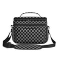 thumbnail image 2 of Gray and Black Checkered Pattern Insulated Lunch Box for Women Men, Medium Leakproof Cooler Bag with Adjustable Strap, 10"x6.7"x8", 2 of 6