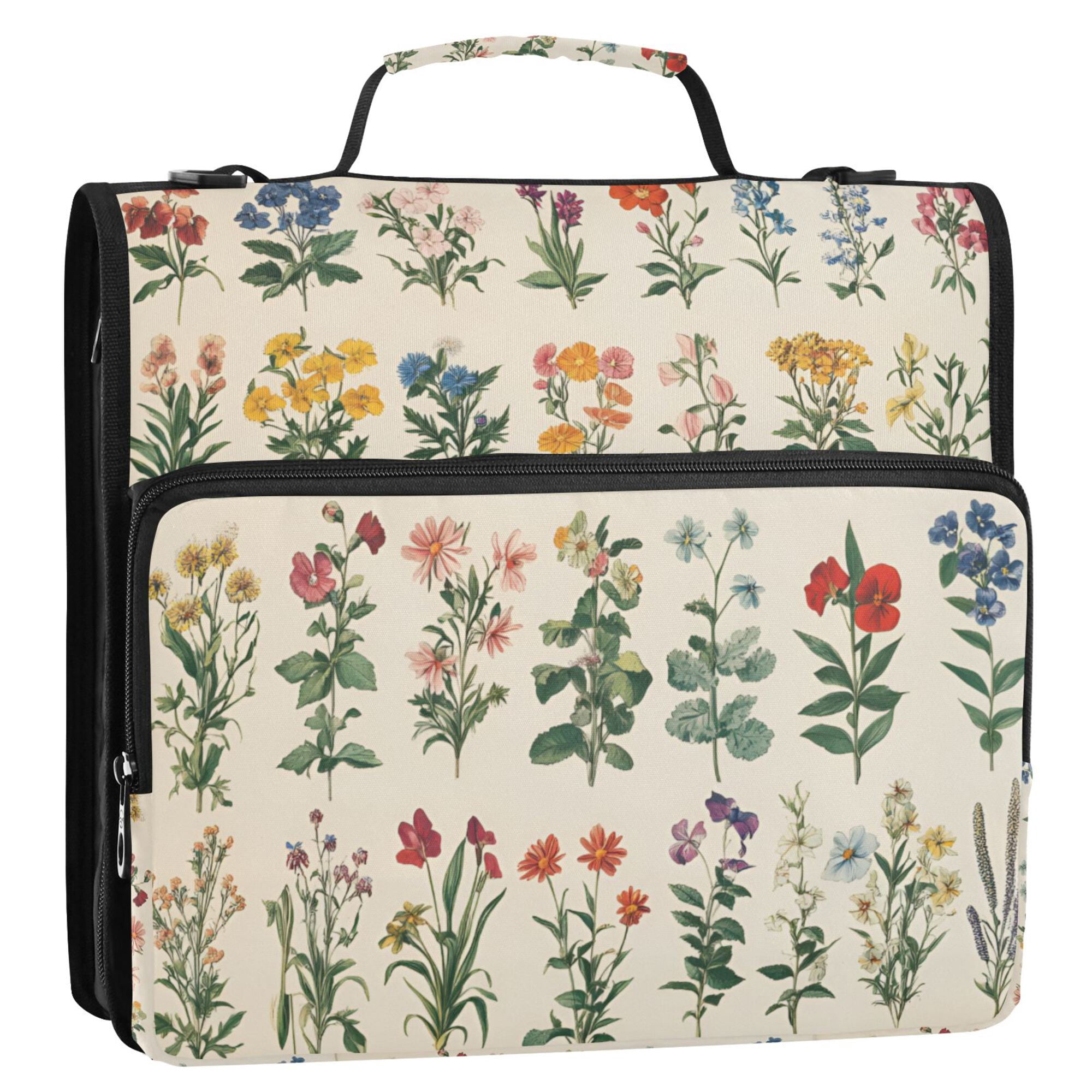FORMRS Zipper Binder with Shoulder Strap 2-inch Ring 500 Sheet Capacity File Bag, Red Floral