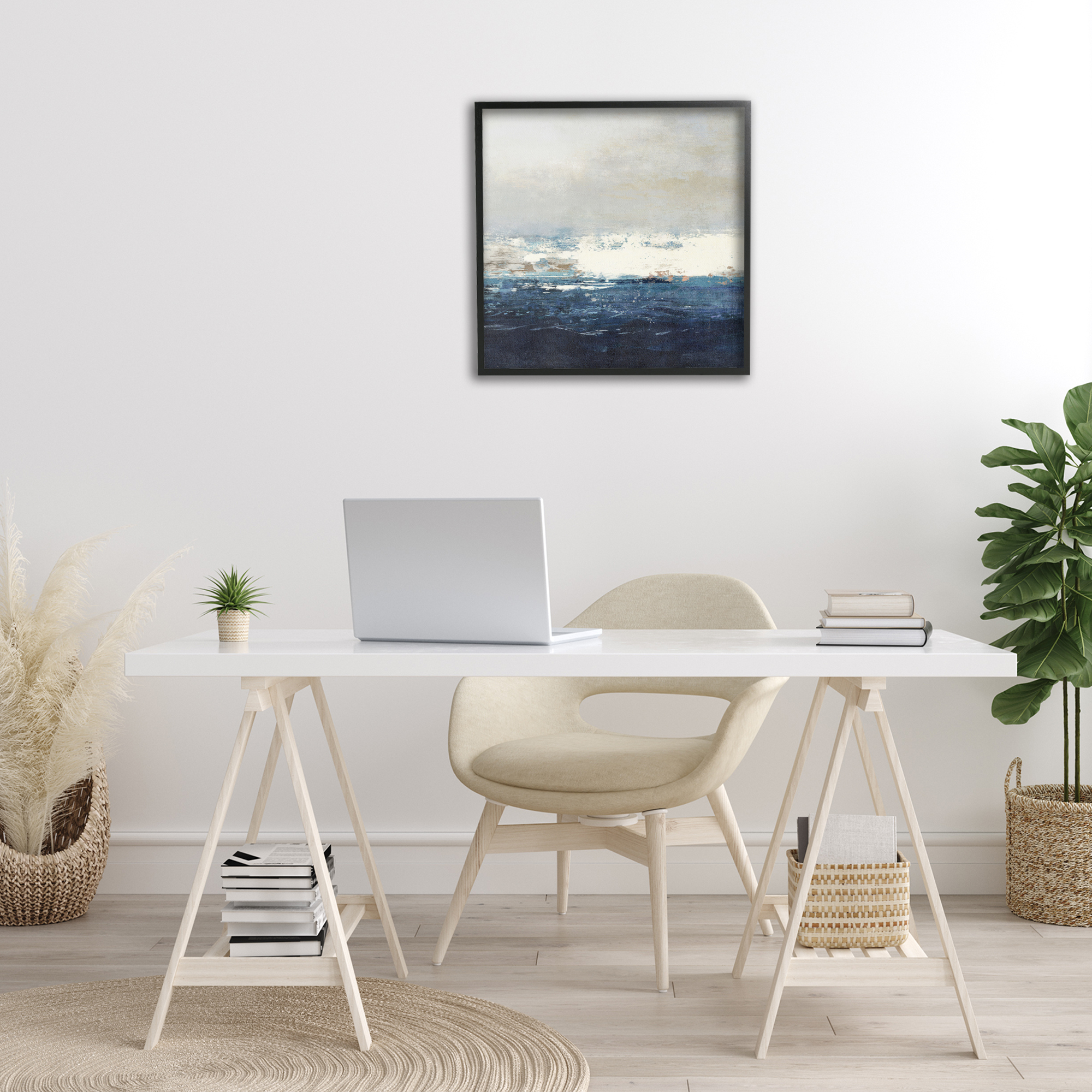 Stupell Industries Abstract Ocean Tide Abstract Painting Black Framed Art Print Wall Art, 24 x 24