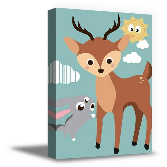 Awkward Styles Cute Forest Animals Canvas Wall Art Kids Room Wall Art Animals Lovers Gifts Ready to Hang Canvas for Children Newborn Baby Room Wall Decor Forest Wallpapers Made in USA Modern Art