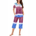 thumbnail image 2 of Tnhcen 2 Piece Women's Gradient Print Pajamas Sets Short Sleeve Top Capri Pants Pjs Sleepwear with Pockets Homewear S-3XL, 2 of 7