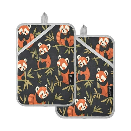 

Two Pieces Of Square Heat Insulation Pad Oven Mitts 7x9.8 Inch Oven Microwave Kitchen Cooking Baking The Leopard Cat Eats Bamboo