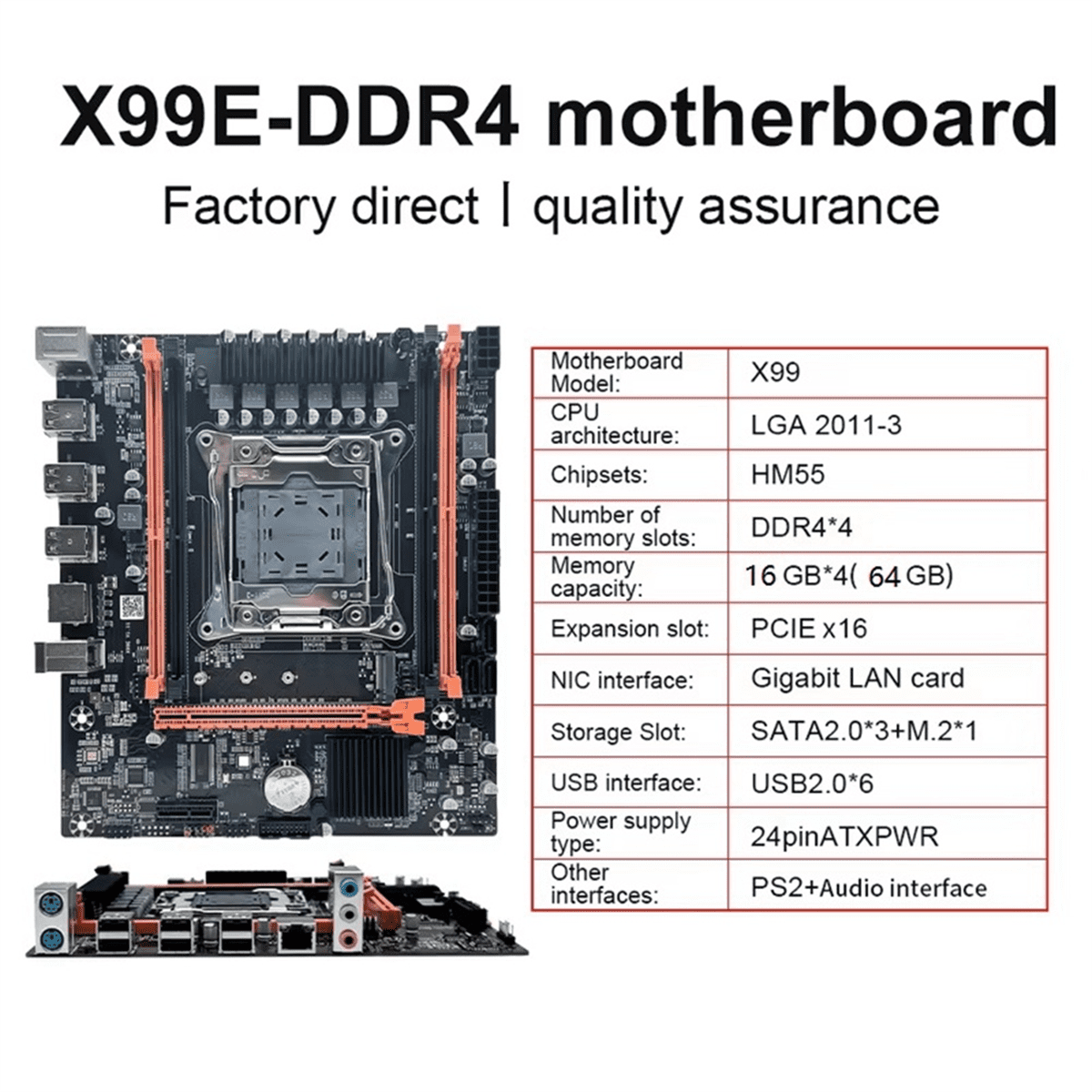 X99E Motherboard+E5 2666 V3 CPU+Thermal Grease Support 4 DDR4 RECC RAM Gigabit LAN Card PCIEX16 NVMe Desktop Motherboard