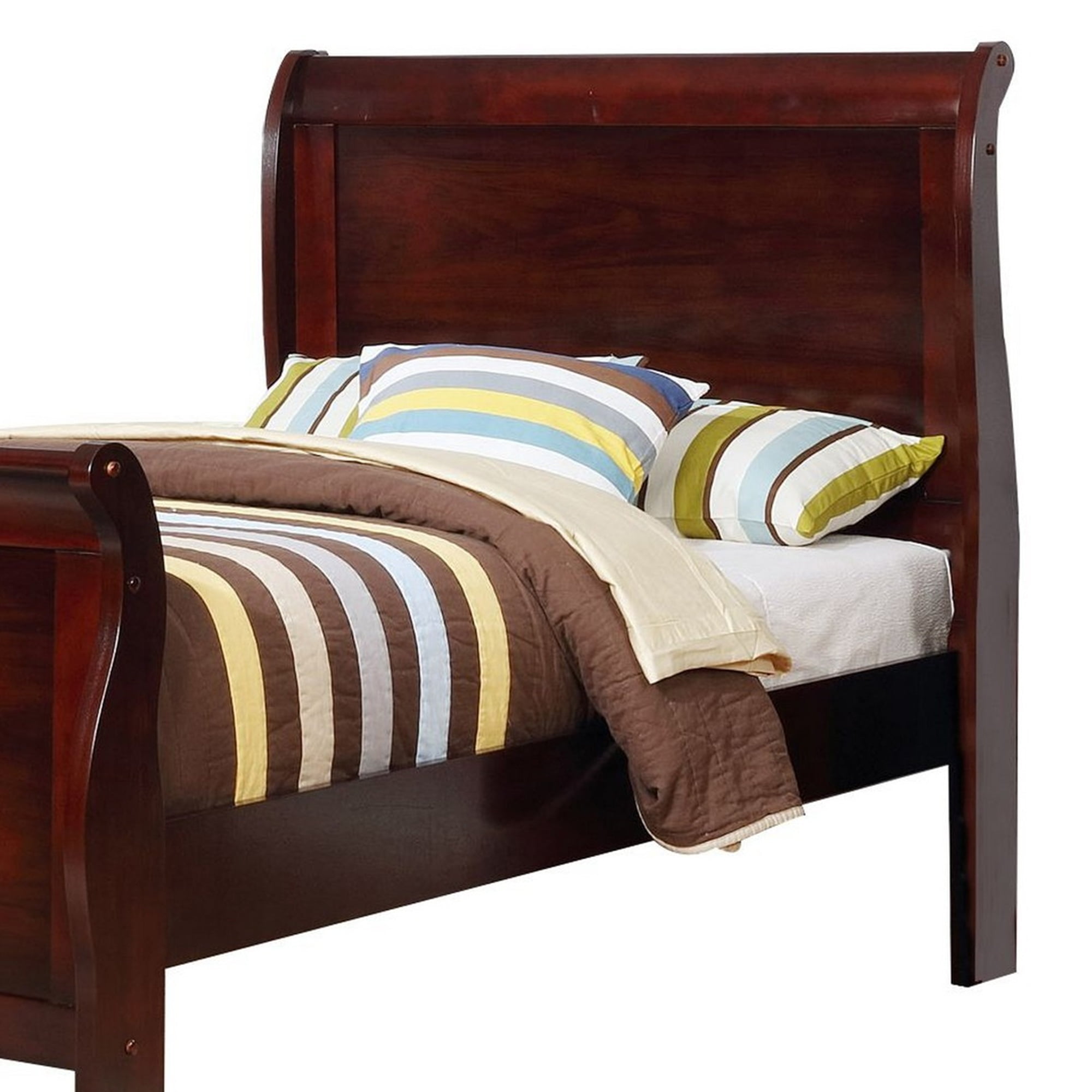 Twin Size Wooden Sleigh Bed With Panel Legs Cherry Walmart Com Walmart Com