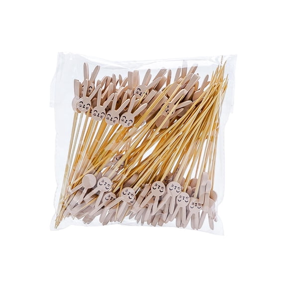 Yooshoverk Disposable Wooden Fruit Skewers & Fruit Forks – Custom Gray Rabbit-Shaped Toothpicks, Cocktail Picks, Sandwich Skewers Gray Free Size