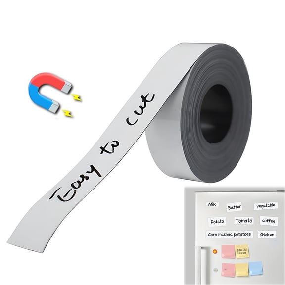 Tutuviw Magnetic Dry Erase Labels Roll White Magnetic Strip Writable Flexible Magnet Labels Magnetic Tape for Lockers Refrigerator and Crafts, Strips for White Board (1 Inch x 10 Feet)