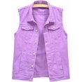 thumbnail image 1 of XINQIHANG Women's Ripped Lapel Collar Button Up Sleeveless Frayed Denim Vest Jacket, 1 of 7