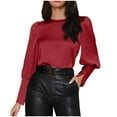 thumbnail image 3 of DDAPJ pyju Business Casual Tops for Women Stain Silk Blouse Lantern Long Sleeve Crewneck Shirts Ofertas relámpago Wine S, 3 of 8