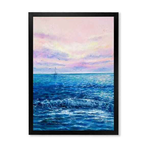 Designart 'Sunrise Glow On The Ocean Waves II' Nautical & Coastal Framed Art Print