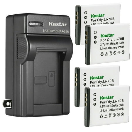 Kastar 4-Pack Battery and AC Wall Charger Replacement for Olympus Li-70B Li70B Battery Li-70C Li70C Charger Olympus VG-140 VG-145 VG-150 VG-160 VR-120 VR-130 VR-140 VR-145 X-940 X-990 Camera