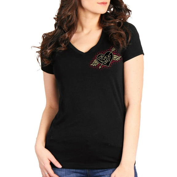 Hot Leathers GLD1550 Ladies Black Rose Wings V-Neck T-Shirt Large